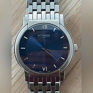Wittnauer Longines Rare Men’s Watch Large Blue Dial Stainless Weave Bracelet